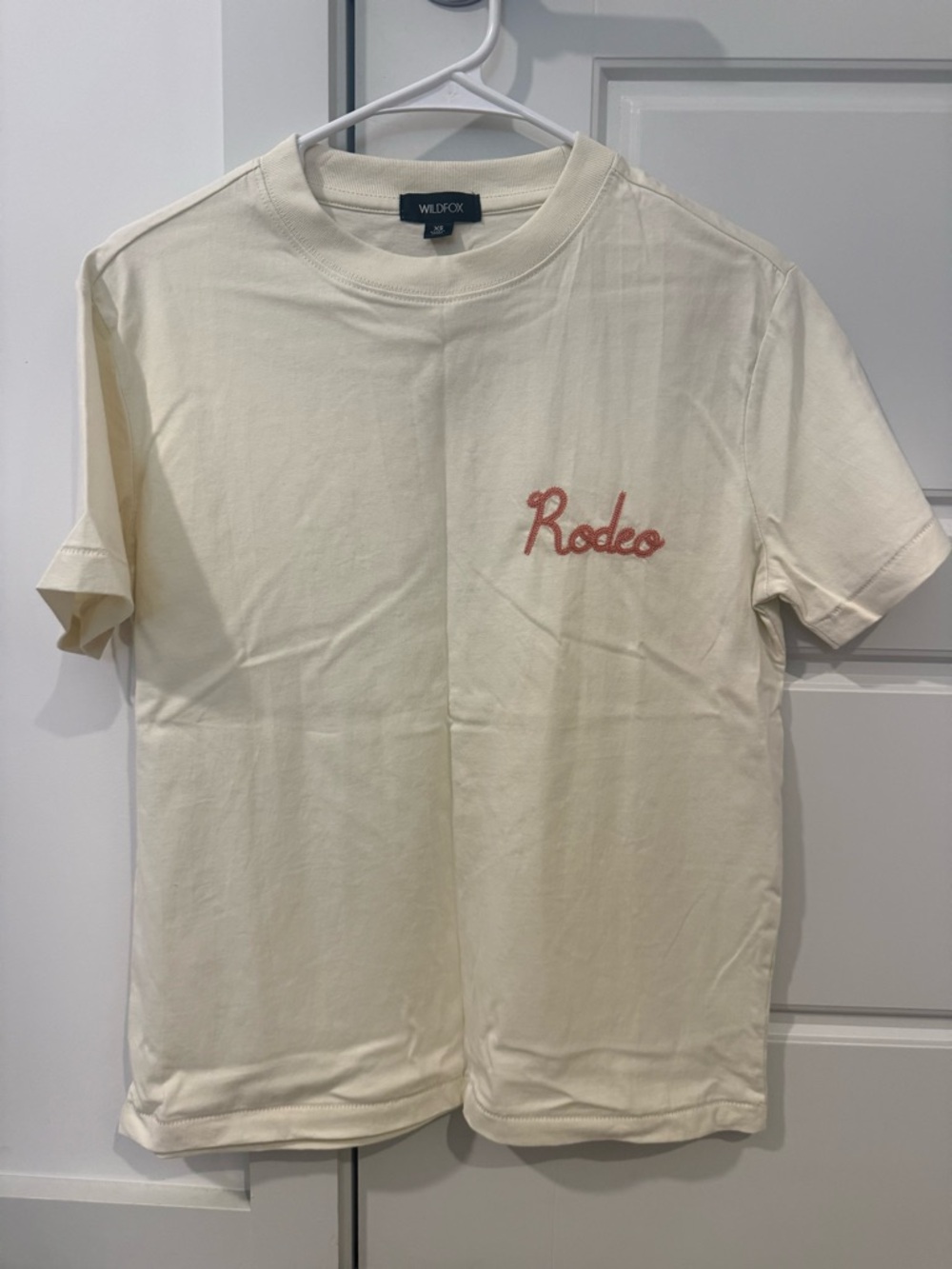 Wildfox Cream 'Rodeo' Short Sleeve Tee with Pink Embroidery
